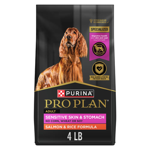 Purina Pro Plan Sensitive Skin and Stomach Dog Food Dry, Adult Salmon & Rice Formula, Digestive Health - 40 lb. Bag