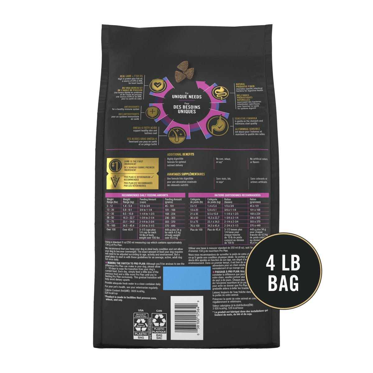 Purina Pro Plan Sensitive Skin and Stomach Dog Food Dry, Adult Salmon & Rice Formula, Digestive Health - 40 lb. Bag