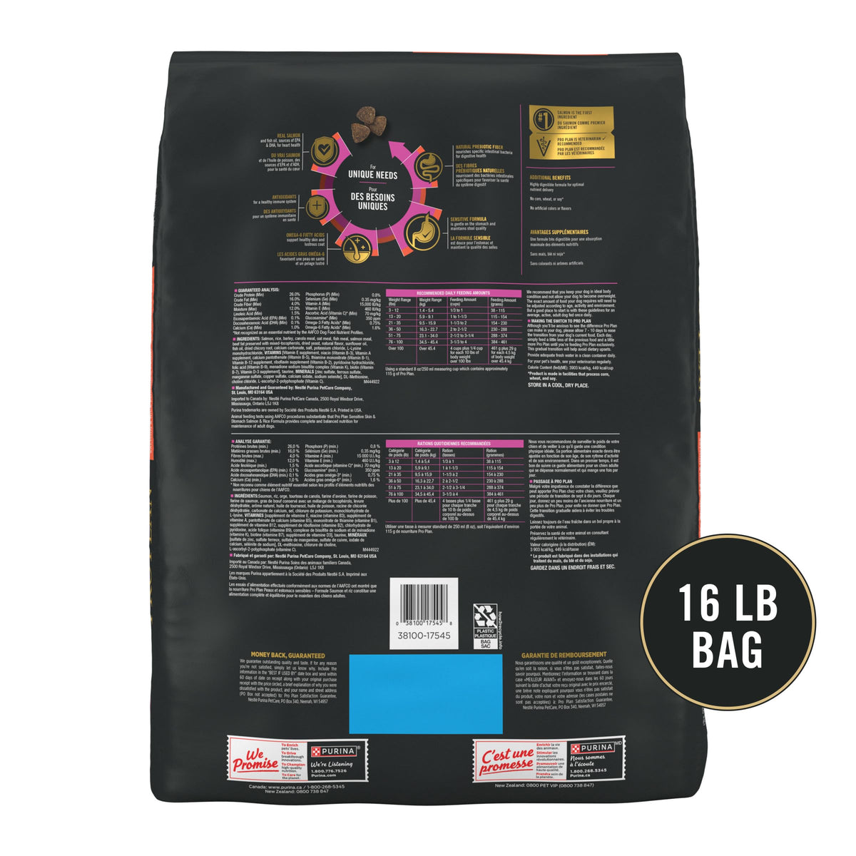 Purina Pro Plan Sensitive Skin and Stomach Dog Food Dry, Adult Salmon & Rice Formula, Digestive Health - 40 lb. Bag