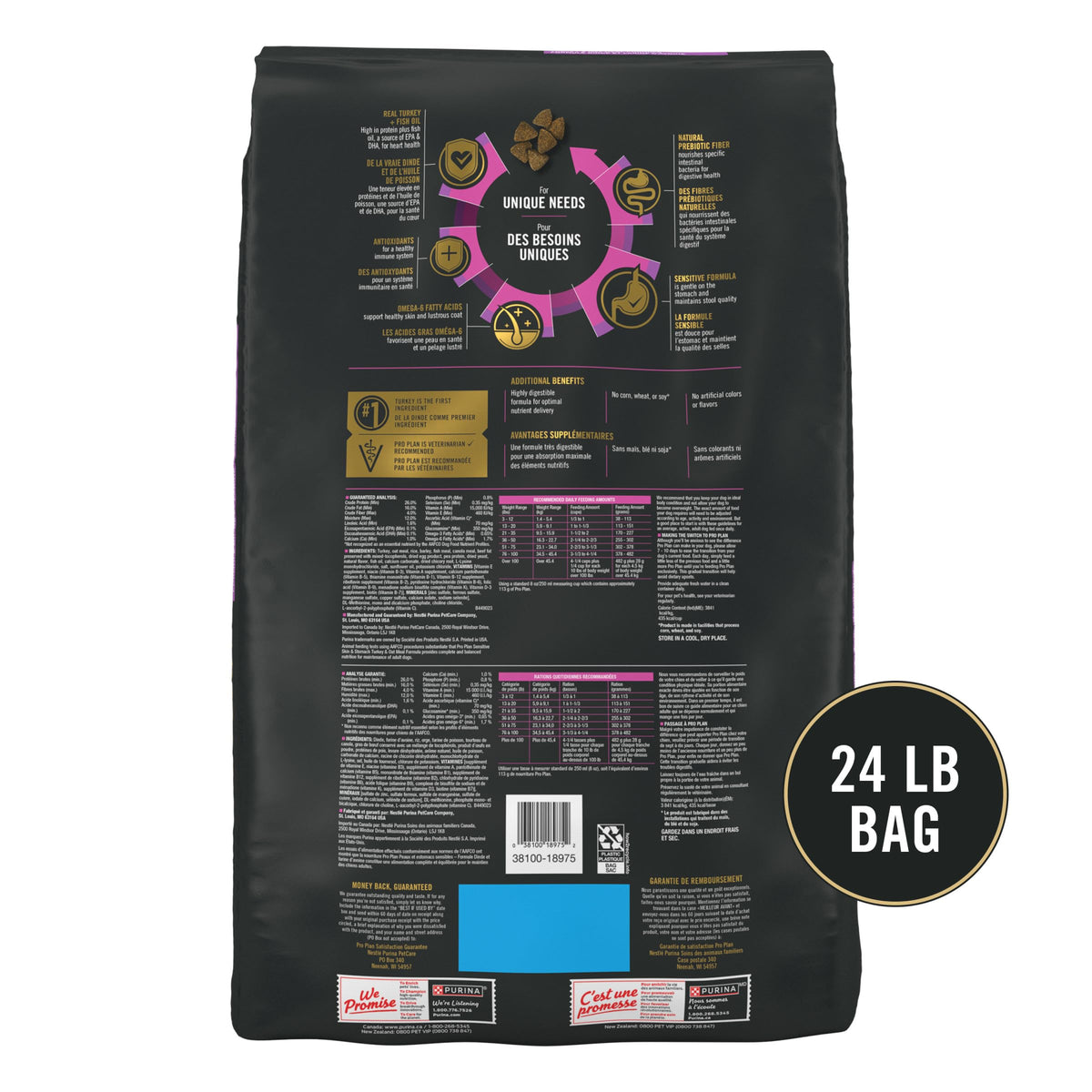 Purina Pro Plan Sensitive Skin and Stomach Dog Food Dry, Adult Salmon & Rice Formula, Digestive Health - 40 lb. Bag