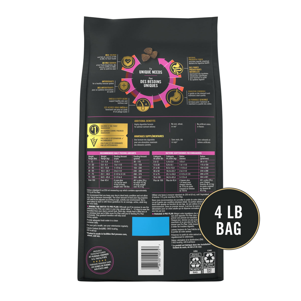 Purina Pro Plan Sensitive Skin and Stomach Dog Food Dry, Adult Salmon & Rice Formula, Digestive Health - 40 lb. Bag