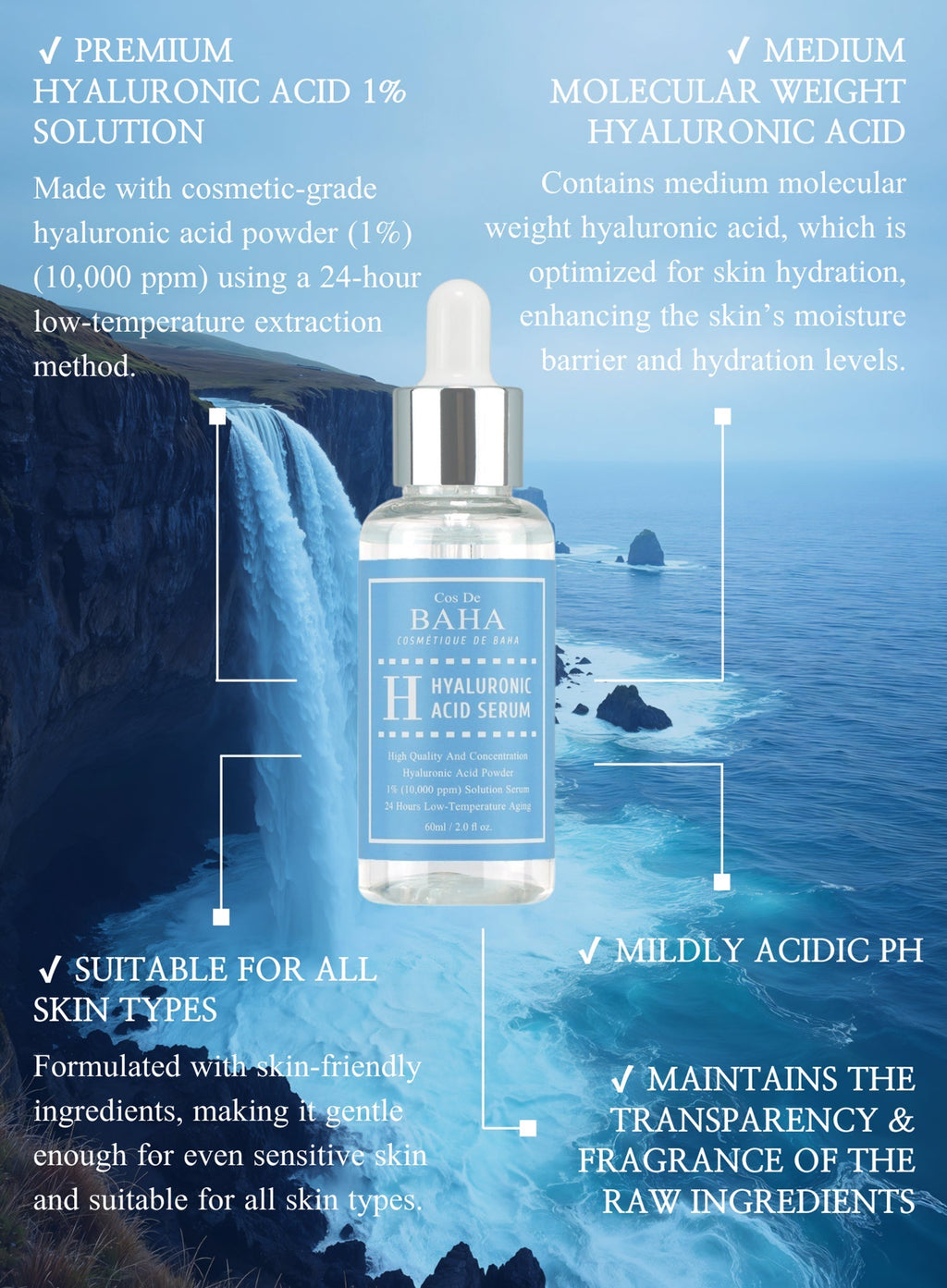 Pure Hyaluronic 1% 10,000 ppm Serum 60ml (H60)