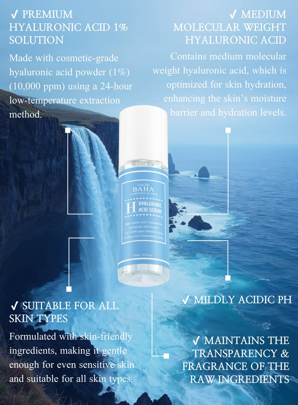 Pure Hyaluronic 1% 10,000 ppm Serum 120ml (H120)