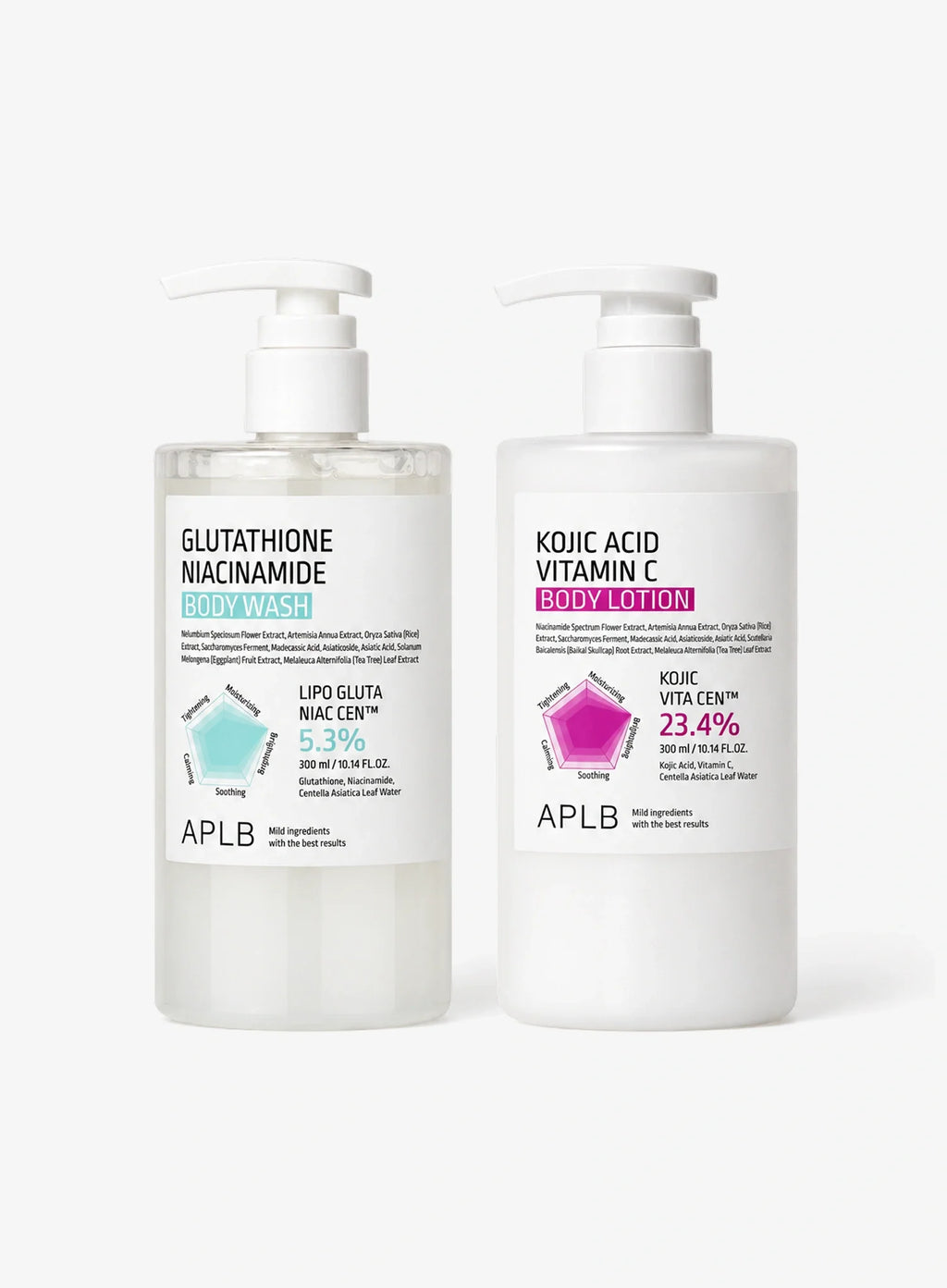 Kojic Acid & Glutathione Body Wash & Lotion Duo Set (300ml × 2)
